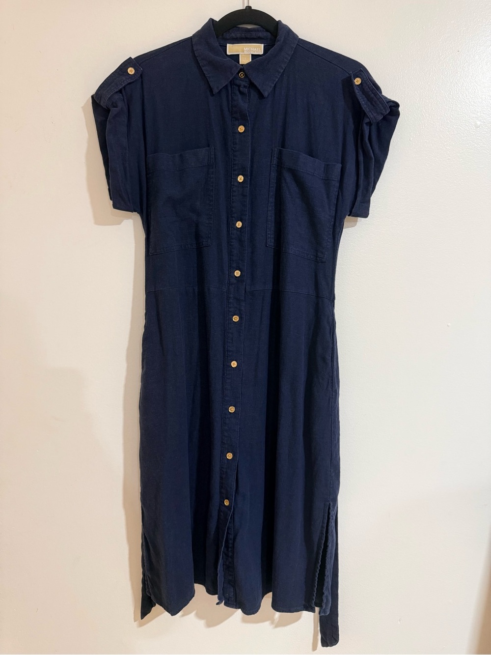 MICHAEL Michael Kors Navy Linen Blend Belted Shirt Dress S